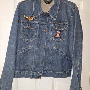 Wrangler Blue Denim Jacket with Patch Detail HARLEY DAVIDSON
